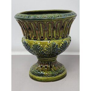 Vintage Green Leaf Motif Ceramic Planter/Vase MCM Stamped 5117‎